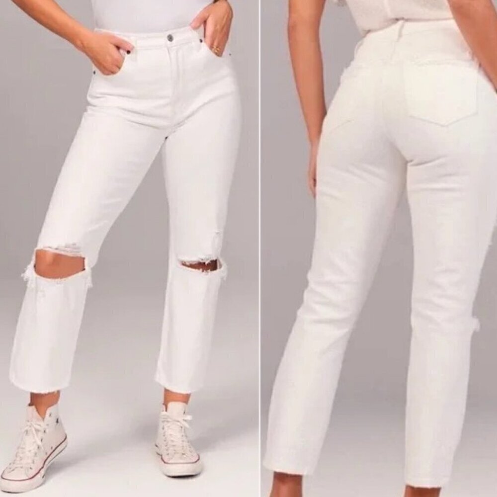 Abercrombie & Fitch  Ankle Straight Ultra High Rise White Jeans, Sz 28/6